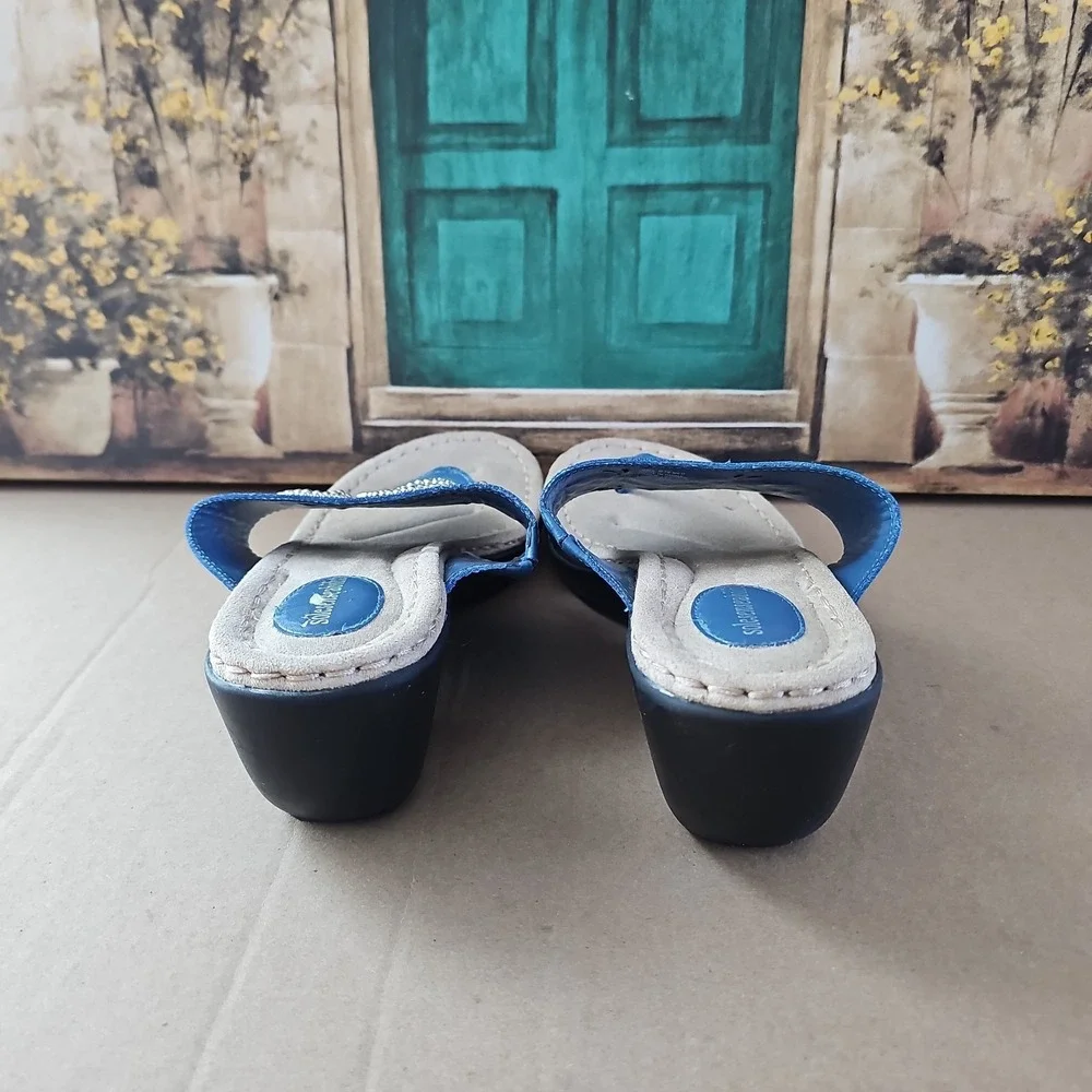 Sole Senseability Wedge Blue Embellished Sandals Women Size 9.5